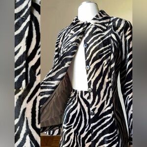 Vintage 90’s fuzzy zebra mini skirt & jacket matching set 27” waist